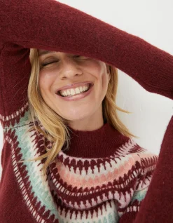 FatFace Bea Yoke Fairisle Jumper Raspberry Red