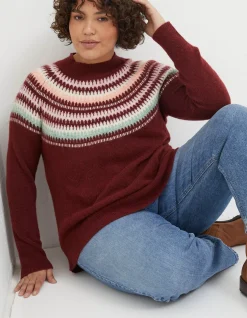 FatFace Bea Yoke Fairisle Jumper Raspberry Red