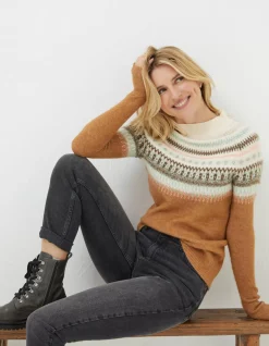 FatFace Bea Yoke Fairisle Jumper Brown Sale