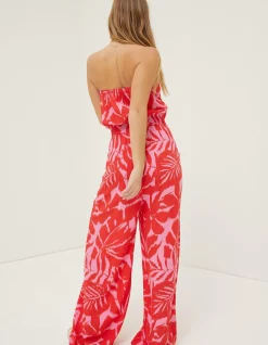 FatFace Beach Wear Bennie Ikat Jumpsuit Bright Red Clearance