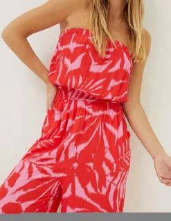 FatFace Beach Wear Bennie Ikat Jumpsuit Bright Red Clearance