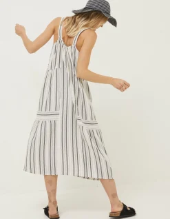 FatFace Beach Wear Tulum Stripe Midi Dress Ivory Clearance