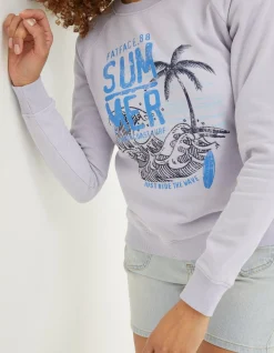 FatFace Becky Summer Graphic Crew Sweatshirt Lilac New
