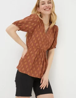 FatFace Bella Woodblock Blouse Tan Hot