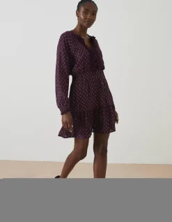 FatFace Belle Metallic Dress Plum New