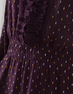 FatFace Belle Metallic Dress Plum New