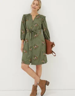 FatFace Bernie Embroidered Shirt Dress Light Olive