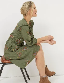 FatFace Bernie Embroidered Shirt Dress Light Olive