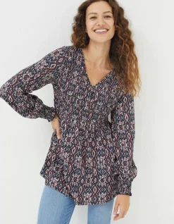 FatFace Beth Ikat Geo Tunic Chestnut Brown Sale