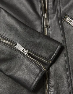 FatFace Bethany Biker Leather Jacket Black Outlet