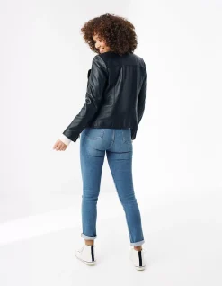 FatFace Bethany Biker Leather Jacket Black New