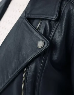FatFace Bethany Biker Leather Jacket Black New