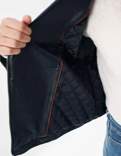 FatFace Bethany Biker Leather Jacket Black New