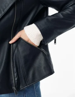 FatFace Bethany Biker Leather Jacket Black New