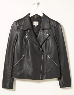 FatFace Bethany Biker Leather Jacket Black Hot
