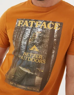 FatFace Better Outdoors Graphic T Shirt Vintage Gold Clearance