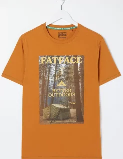 FatFace Better Outdoors Graphic T Shirt Vintage Gold Clearance