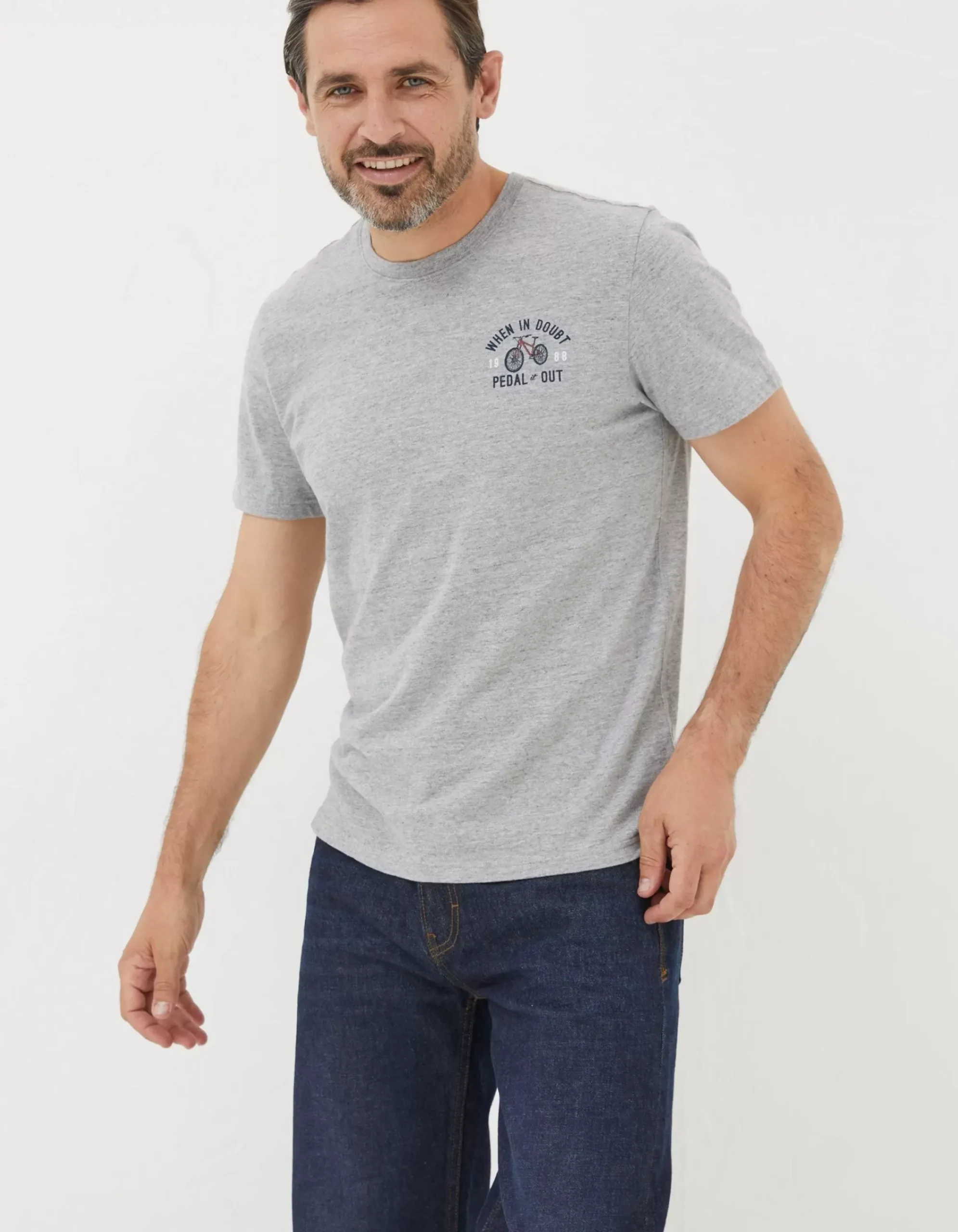 FatFace Bike Pedal T-Shirt Grey Marl Clearance