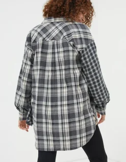 FatFace Billie Longline Check Shirt Dark Grey Discount