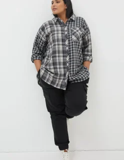 FatFace Billie Longline Check Shirt Dark Grey Discount