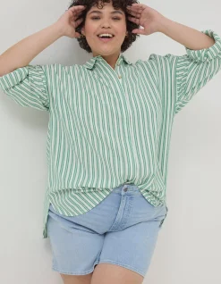 FatFace Billie Stripe Longline Shirt Bright Green Discount