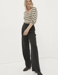 FatFace Blake Wide Leg Drape Trousers Washed Black Hot