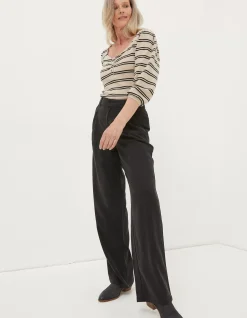 FatFace Blake Wide Leg Drape Trouser Washed Black Outlet