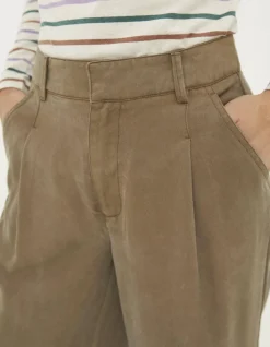 FatFace Blake Wide Leg Drape Trousers Khaki Green Discount
