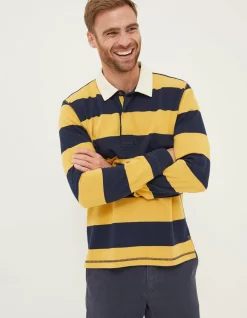 FatFace Block Stripe 88 Rugby Shirt Yellow Outlet