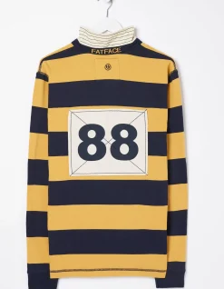 FatFace Block Stripe 88 Rugby Shirt Yellow Outlet