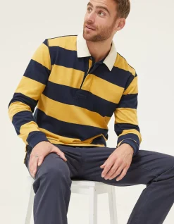 FatFace Block Stripe 88 Rugby Shirt Yellow Outlet