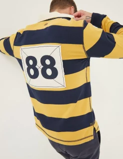 FatFace Block Stripe 88 Rugby Shirt Yellow Outlet