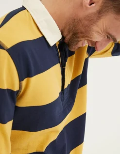 FatFace Block Stripe 88 Rugby Shirt Yellow Outlet