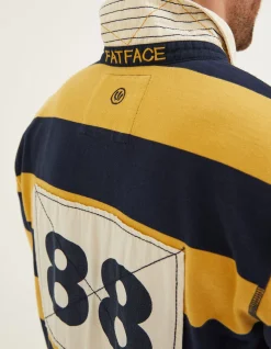 FatFace Block Stripe 88 Rugby Shirt Yellow Outlet