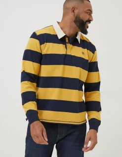 FatFace Block Stripe 88 Rugby Shirt Yellow Outlet