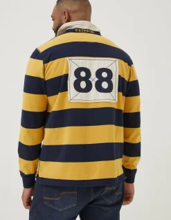 FatFace Block Stripe 88 Rugby Shirt Yellow Outlet