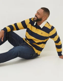 FatFace Block Stripe 88 Rugby Shirt Yellow Outlet