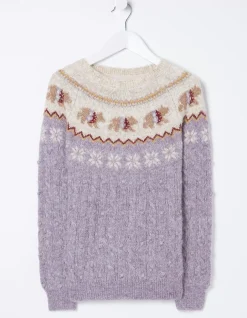 FatFace Bobbi Bear Knitted Crew Jumper Lilac Outlet