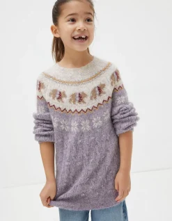 FatFace Bobbi Bear Knitted Crew Jumper Lilac Outlet