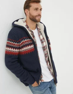 FatFace Borg Lined Fairisle Hoodie Navy Best