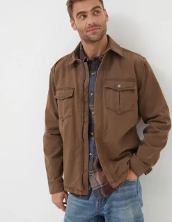 FatFace Bowd Zip Front Overshirt Washed Brown Sale