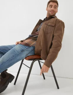 FatFace Bowd Zip Front Overshirt Washed Brown Sale