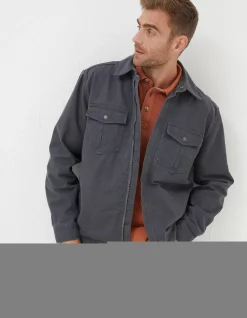 FatFace Bowd Zip Front Overshirt Dark Grey Discount