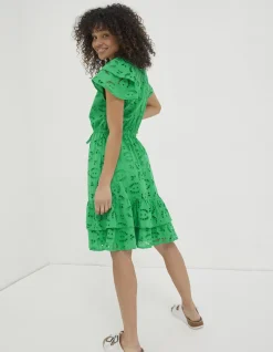 FatFace Brady Broderie Dress Bright Green Outlet