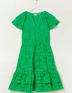 FatFace Brady Broderie Dress Bright Green Outlet