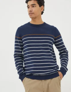 FatFace Braunton Stripe Crew Jumper Navy Best