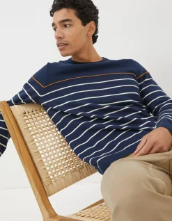 FatFace Braunton Stripe Crew Jumper Navy Best