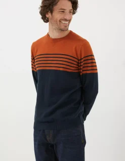 FatFace Braunton Stripe Crew Jumper Orange Clearance