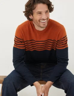 FatFace Braunton Stripe Crew Jumper Orange Clearance