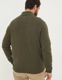FatFace Braunton Textured Half Neck Khaki Green Online